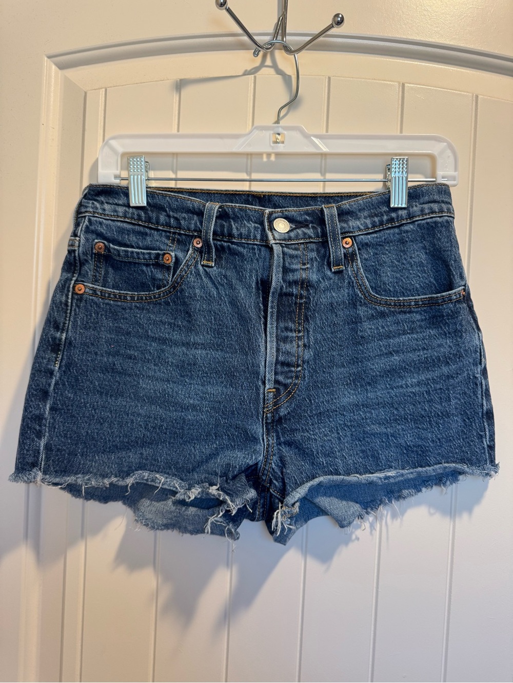 Levi’s Women's Raw-Hem Dark Blue Denim Shorts